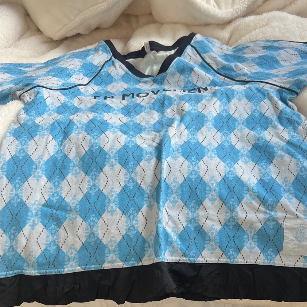 FP Movement by Free People Blue and White Argyle Top